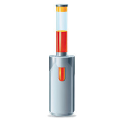 Illustration of a sleek and modern vape device with a glowing orange liquid display and a transparent background, invoking a futuristic feel