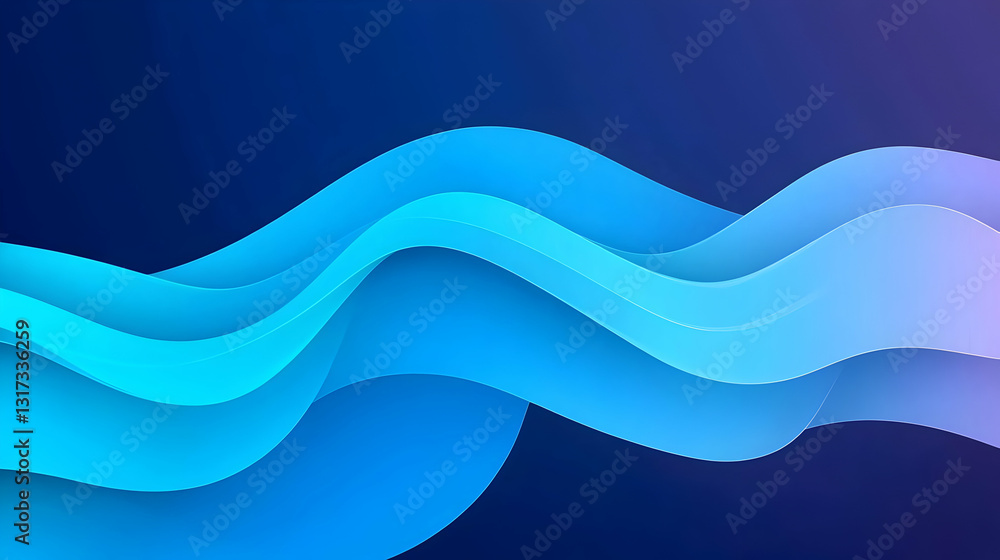 Poster abstract background with smooth flowing gradient blue waves and dynamic lighting effects