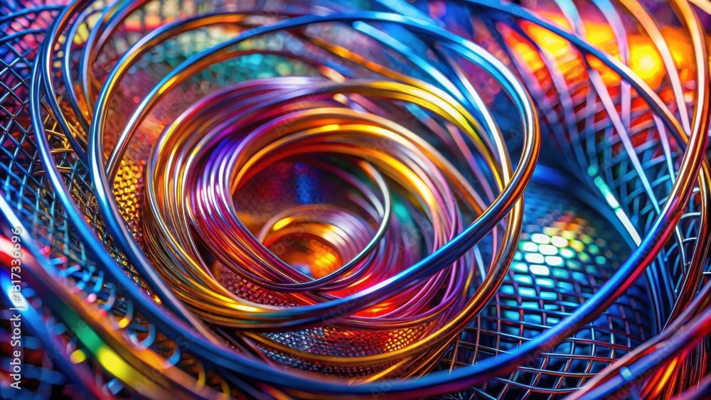 Poster Abstract Metallic Rings Intertwined in a Kaleidoscopic Display of Color and Texture