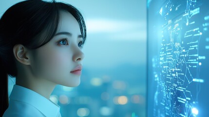 Woman concentrated on computer screen, glimpse into modern digital work and information consumption