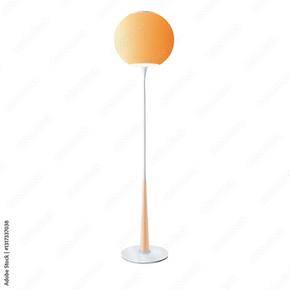 Poster stylish modern floor lamp with a round shade and sleek metallic base against a soft orange backgroun