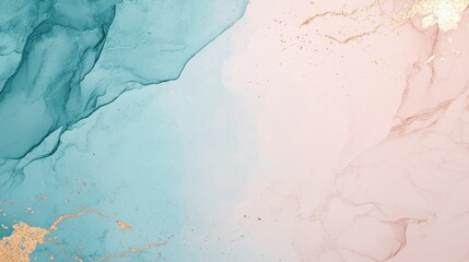 Abstract Liquid Art with Blue and Rose Gold Elements in Background