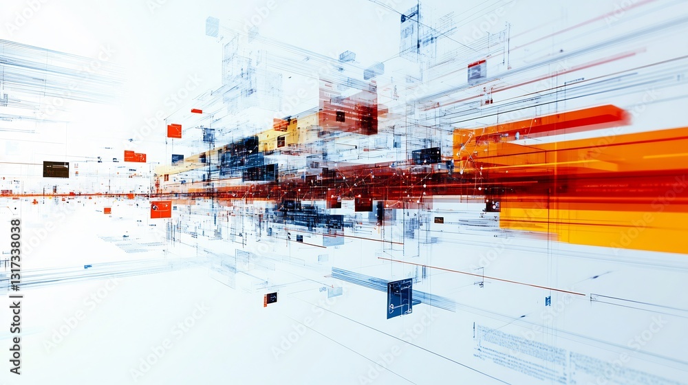 Aufkleber Abstract visualization of critical path analysis emphasizing dynamic shape symbolic connections representing project flow