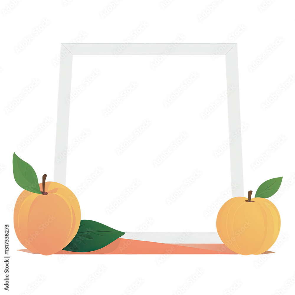 Poster a transparent frame design featuring two peach illustrations with green leaves placed at the bottom,