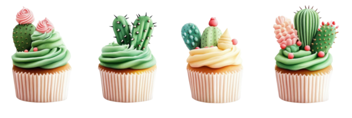 cactus themed cupcakes on white background
