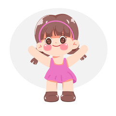 Happy cartoon cute girl animated character hand draw art illustration. Premium vector design.