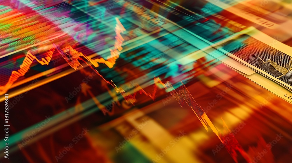 Poster Abstract visualization of foreign exchange markets layered forms symbolic arrows representing currency exchanges