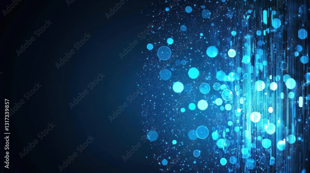 Poster abstract blue digital background with sparkling bokeh and luminous lines