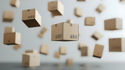 Numerous Brown Cardboard Boxes Floating Against A Light Gray Backdrop In A 3D Rendered Illustration Symbolizing E-Commerce And Logistics