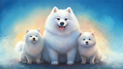 Adorable fluffy white dogs with happy expressions, sitting together in harmony.