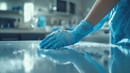Healthcare worker disinfecting surfaces hospital photography clinical environment close-up view hygiene practices