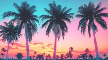 Colorful sunset with palm trees