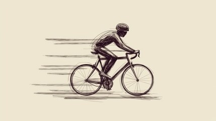 Obraz premium Hand-drawn stick figure character riding a bicycle in motion, depicting speed and agility in a minimalist style
