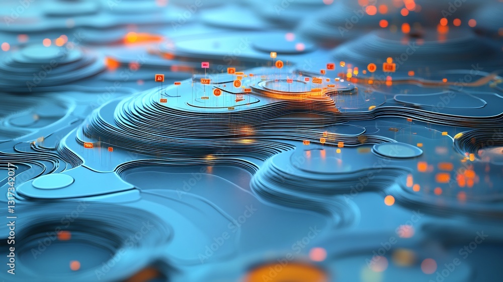 Poster Abstract visualization of market segmentation featuring overlapping layer symbolic node targeting strategy