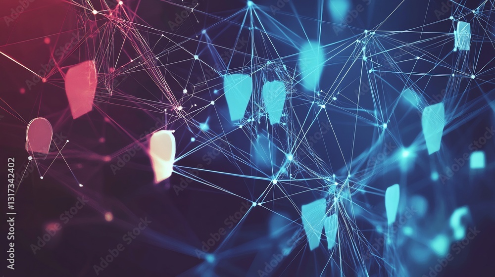 Poster Abstract visualization of public relation highlighting interwoven geometric forms symbolizing reputation communication