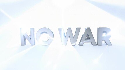Symbolic metallic NO WAR text with radiant light beams. concept of peace advocacy, conflict resolution, anti-war sentiment, hopeful future