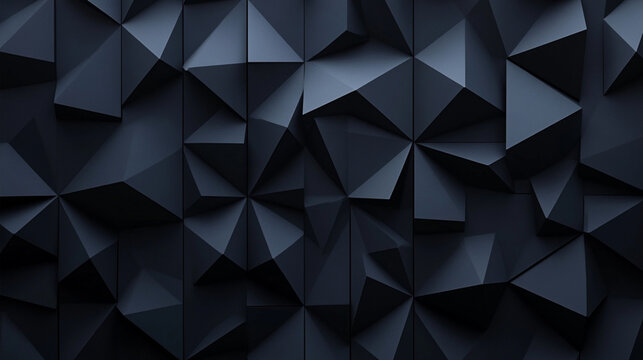 Futuristic dark triangular 3D pattern forming a sleek abstract background with depth and modern aesthetics.