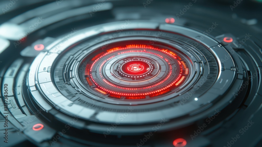 Poster mesmerizing red glow, closeup of circular object radiating light closeup