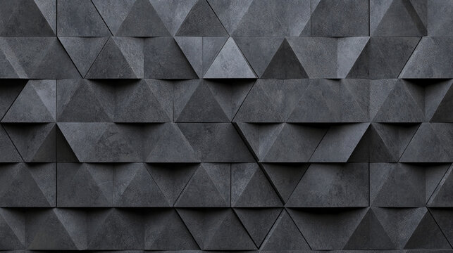 Monochrome dark 3D triangles arranged in a geometric pattern, creating a professional and futuristic abstract background.