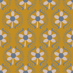 Elegance pink floral stems seamless pattern on a grey background. Vector hand drawn. Artistic, abstract flowers and tiny leaves, buds bells printing. Template for designs, fabric, fashion, textile