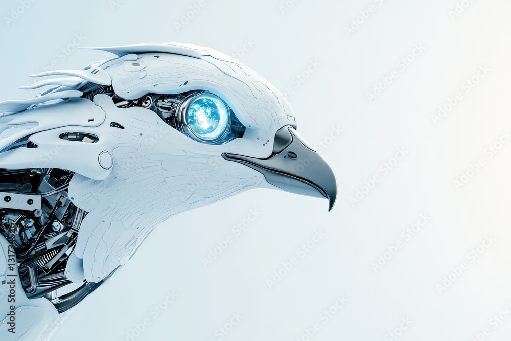 Poster futuristic robot bird with holographic features and advanced delivery capabilities