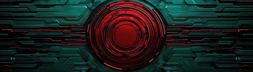 Fototapeta premium Futuristic abstract digital design showcasing intricate circular patterns with vibrant red and teal hues on a dark background