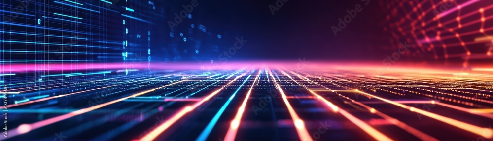 Poster glowing digital grid background with perfect color gradients for technology and design projects