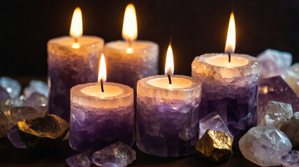 Tranquil Candle Arrangement with Amethyst Crystals