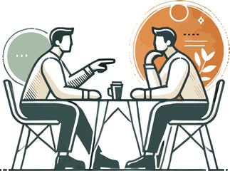 Business Meeting . A collaborative discussion or planning session. the image features two people sitting and actively engaging.