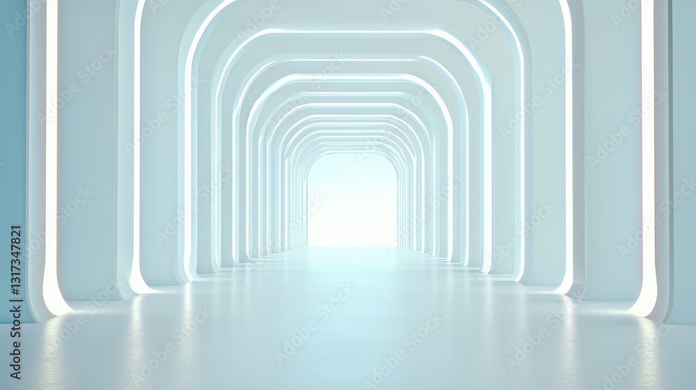 Aufkleber minimalist industrial design concept of future space with soft illumination and curved architecture