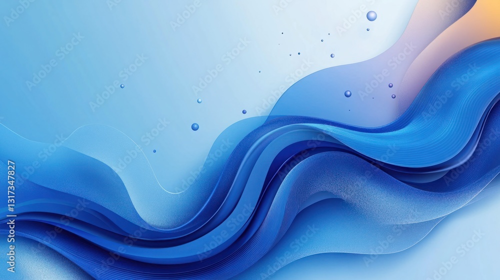 Aufkleber elegant and flowing blue waves with soft gradients and bubbles for modern design projects, backgroun