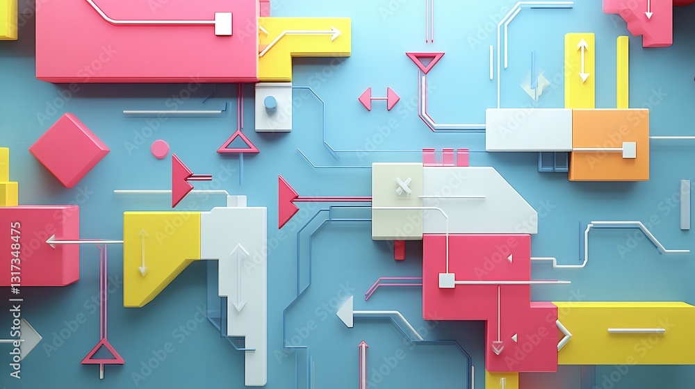 Poster Abstract visualization of user experience emphasizing symbolic arrows interconnected shapes intuitive design