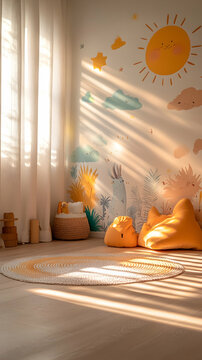 Sunny children's room with soft textures