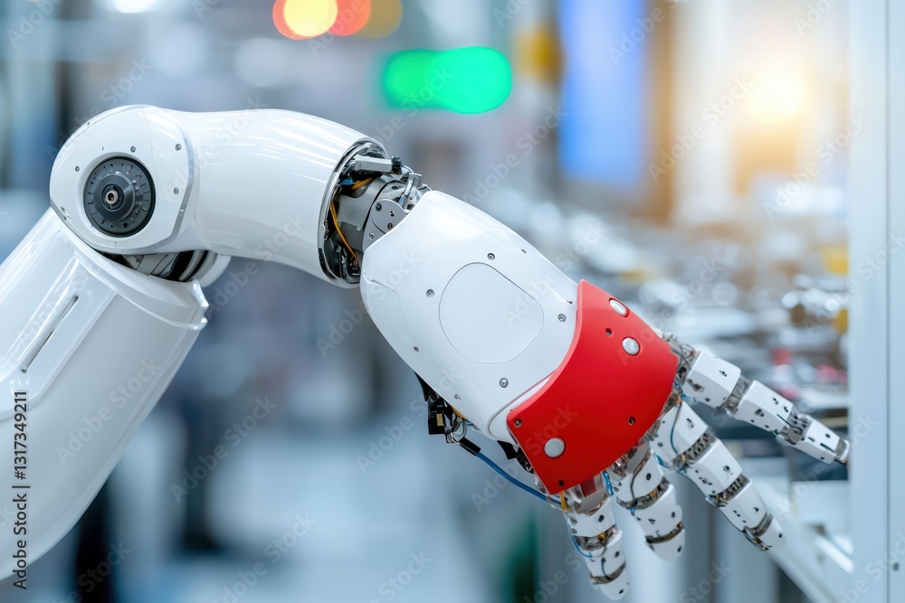 Poster advanced robotic arm in factory environment for high-precision manufacturing processes