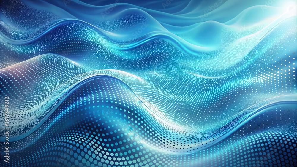 Aufkleber abstract digital waves in a gradient of blue hues, from light to dark, with a pattern of glowing cir