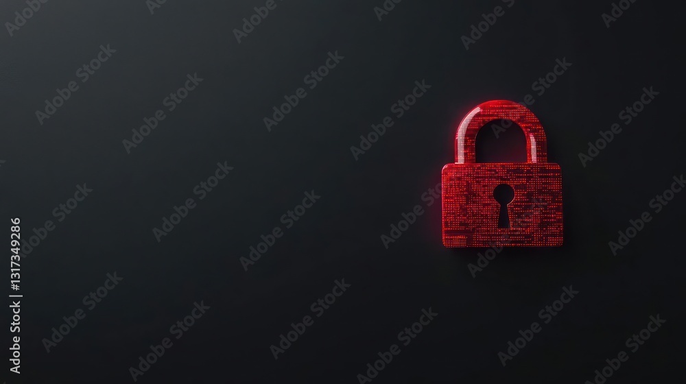 Poster red digital lock icon on dark background represents data security and privacy