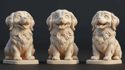A set of three 3d images of a dog