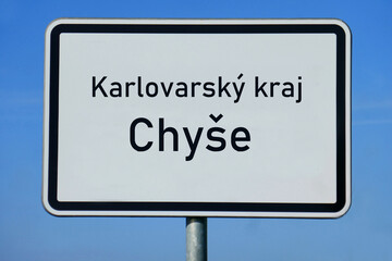 Ortsschild Karlovarský kraj Chyše