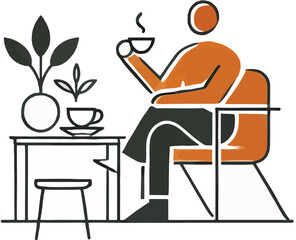 Man drinking coffee in cafe .Cozy Coffee Break