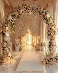 Beautifully decorated indoor venue prepared for a special wedding ceremony