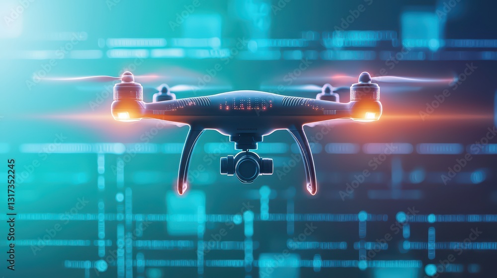 Poster ai-powered drone transmitting messages through light in modern digital environment