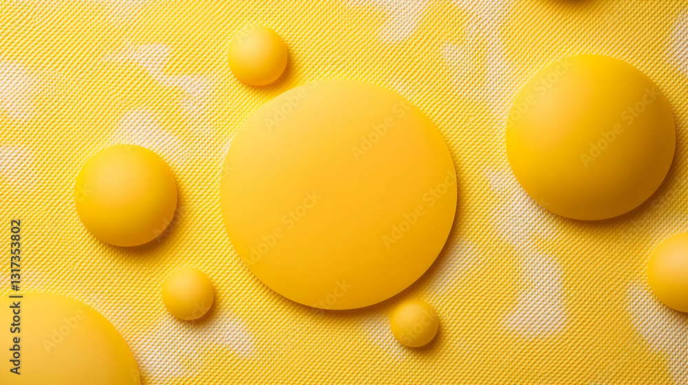 Poster 3d render of yellow spheres on textured yellow background with abstract pattern digital art graphic 