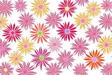 Vibrant Floral Print Pattern with Red, Orange, and Yellow Flowers on White Background