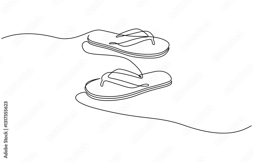 Poster two flip flops are shown in a line. the flip flops are white and are laying on a white background, t