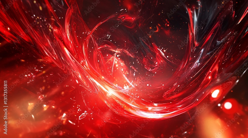 Poster abstract red swirl: fiery energy and dynamic flowing lines