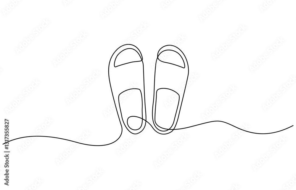 Poster a shoe is drawn in a line on a white background. the shoe is a sandal with a strap, a simple black a