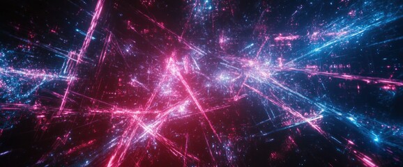 Obraz premium Abstract neon pink and blue light streaks on dark background.