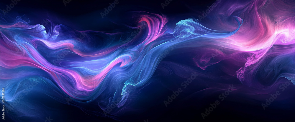 Poster abstract image of flowing blue and pink light, creating a dynamic and ethereal visual. symbolizes en
