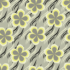 Obraz premium Exotic hand drawn flowers, seamless patterns with floral for fabric, textiles, clothing, wrapping paper, cover, banner, home decor, abstract backgrounds. Vector illustration.