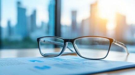 Stylish spectacles resting on hardcover book, glimpse into the world of reading and knowledge
